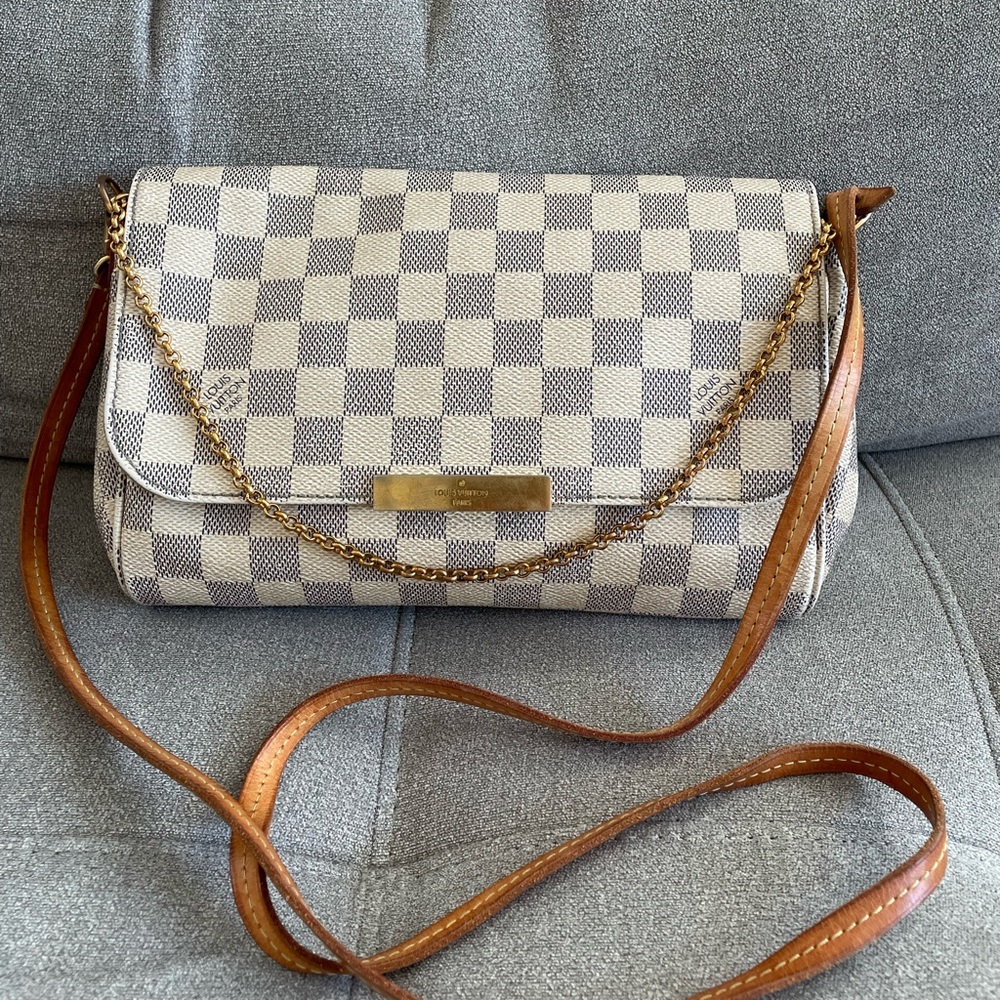 Louis Vuitton Damier Ebene Favorite MM Crossbody Bag in Gray and Brown